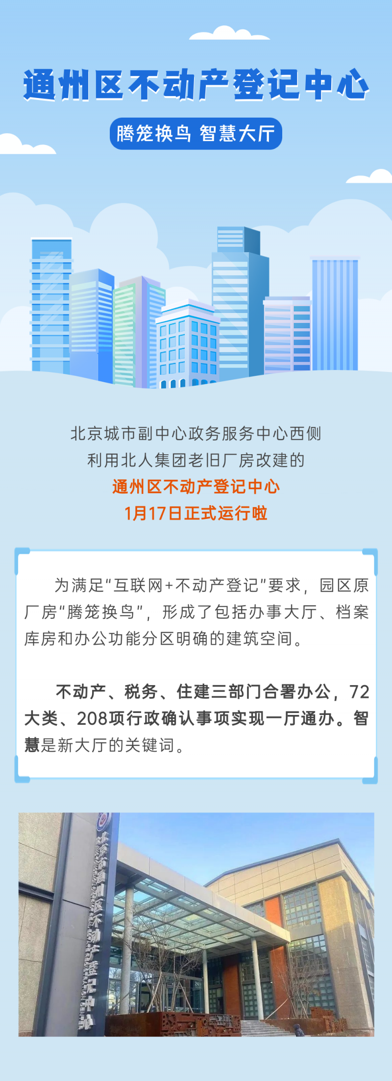 北京市通州区不动产登记中心启用！208项事“一厅搞定”，不要太方便！